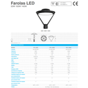 LUMINARIA PUBLICA IP65 TIPO FAROLA 50W BLANCO CALIDO 3000K  FP0.95 CRI80 AC100-240V 120L/M 120º