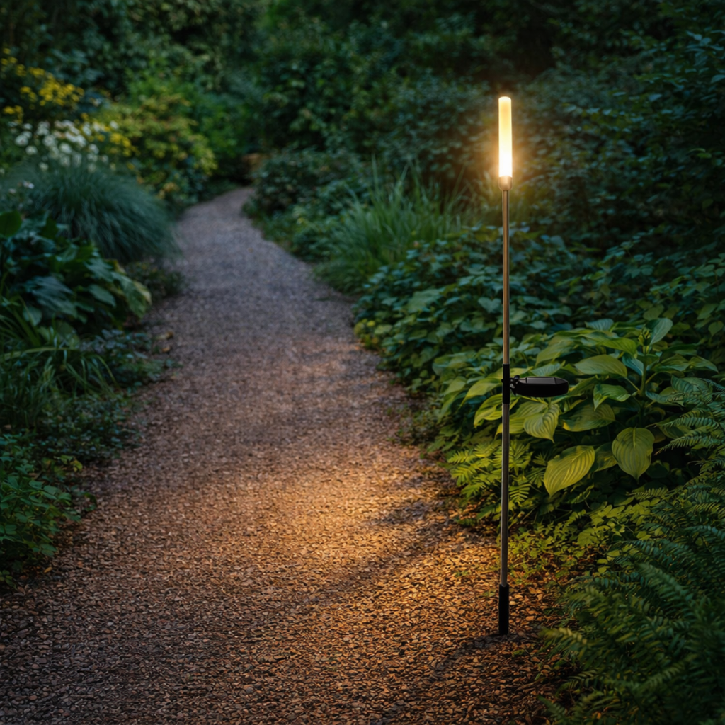 LUMINARIA DE JARDÍN A LED AUTÓNOMA SOLAR - TIPO JUNCO - 1W - PC + Acero inoxidable - Luz Natural - Autonomía 7 - 8 hs - Ø 20 x 1100 mm