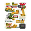 COMBO KIT INALAMBRICO 20V - AMOLADORA ANGULAR 4 1/2 (JDLAP5322) MAS TALADRO ATORNILLADOR CON PERCUSIÓN (JDCDP6281)