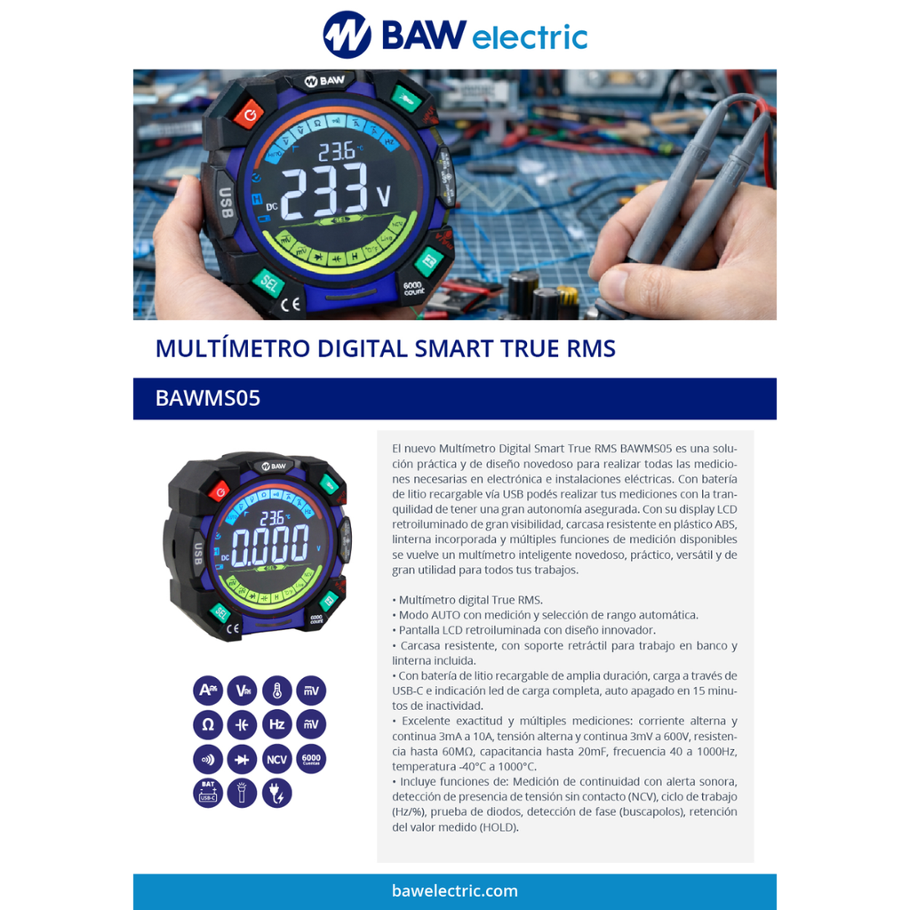 MULTÍMETRO DIGITAL SMART RMS. LCD COLOR.