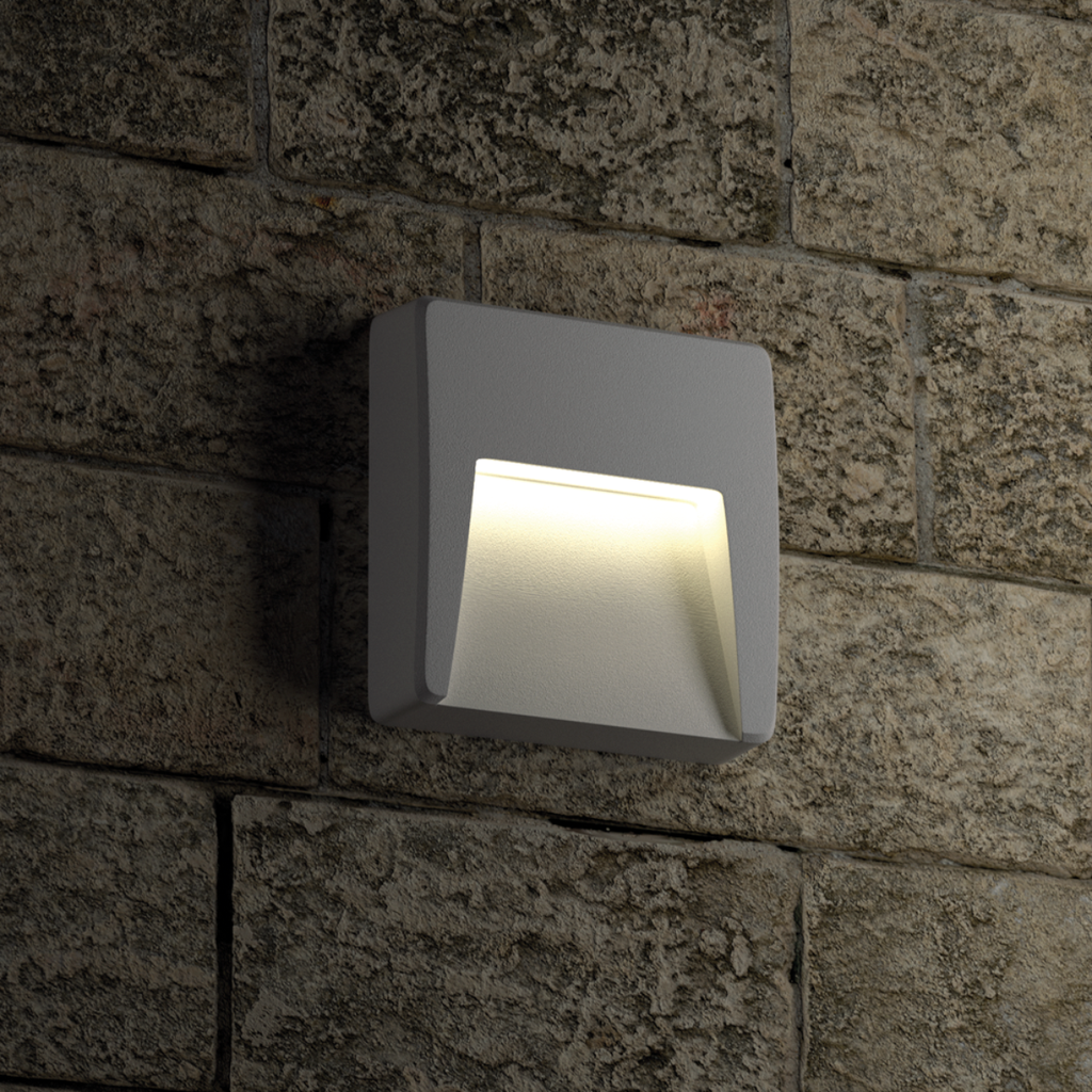ARTEFACTO DE APLICAR EXTERIOR CUADRADO, COLOR BLANCO, UNIDIRECCIONAL, IP65, AC100-240V, 3W 100LM, RA>80, BLANCO CALIDO
