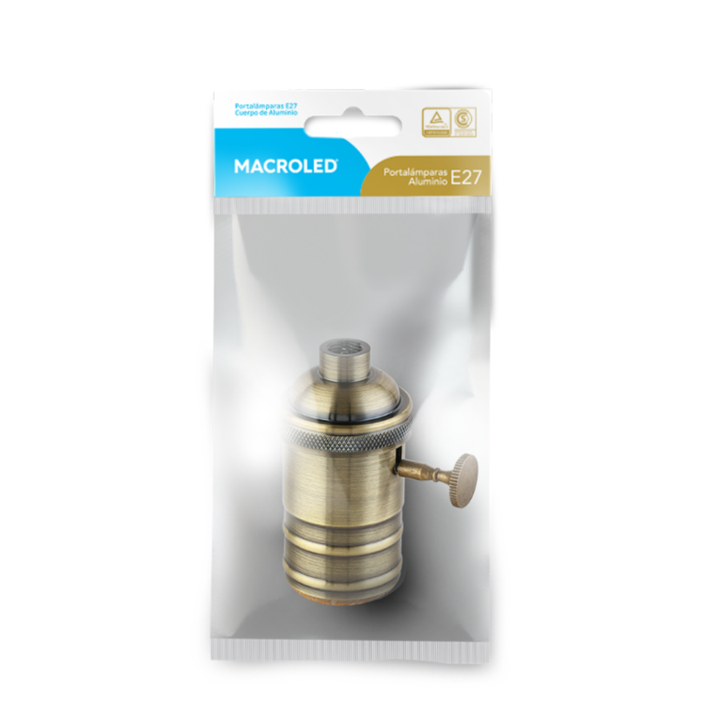 PORTALÁMPARA ALUMINIO E27 VINTAGE CON PERILLA BRONCE