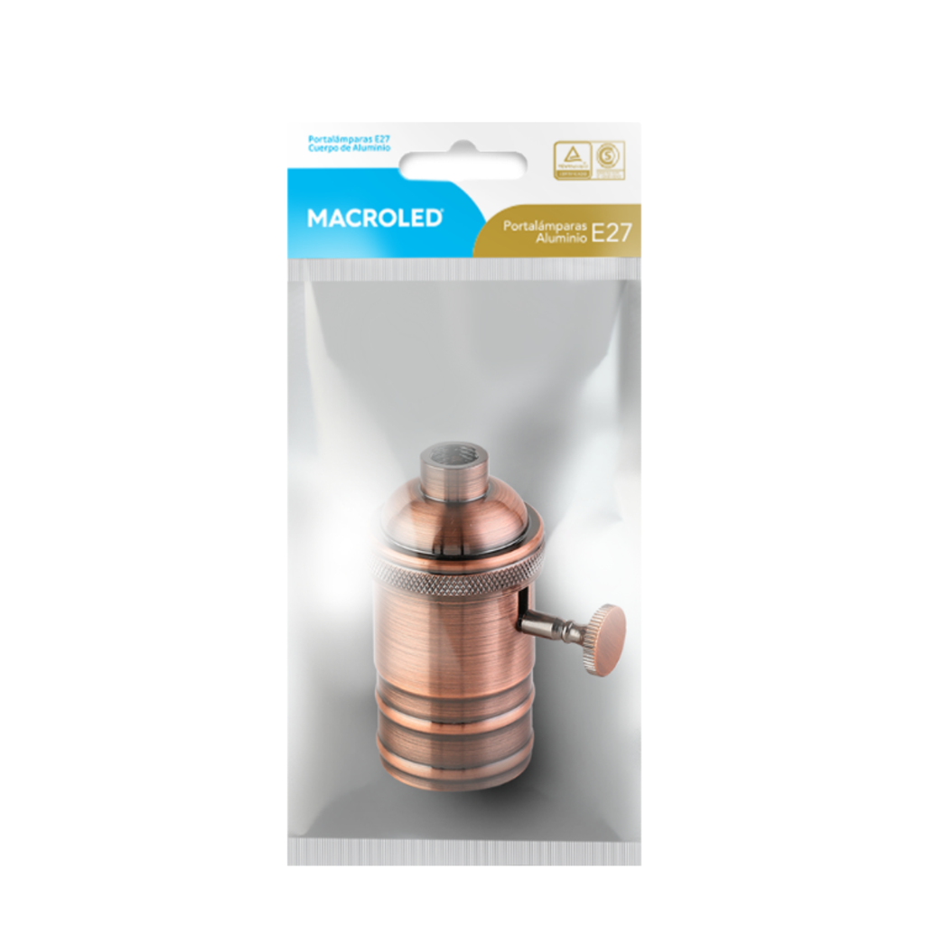 PORTALÁMPARA ALUMINIO E27 VINTAGE CON PERILLA COBRE