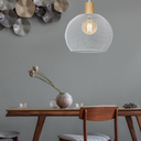 Colgante con madera y rejilla ø30cm para E27 led
