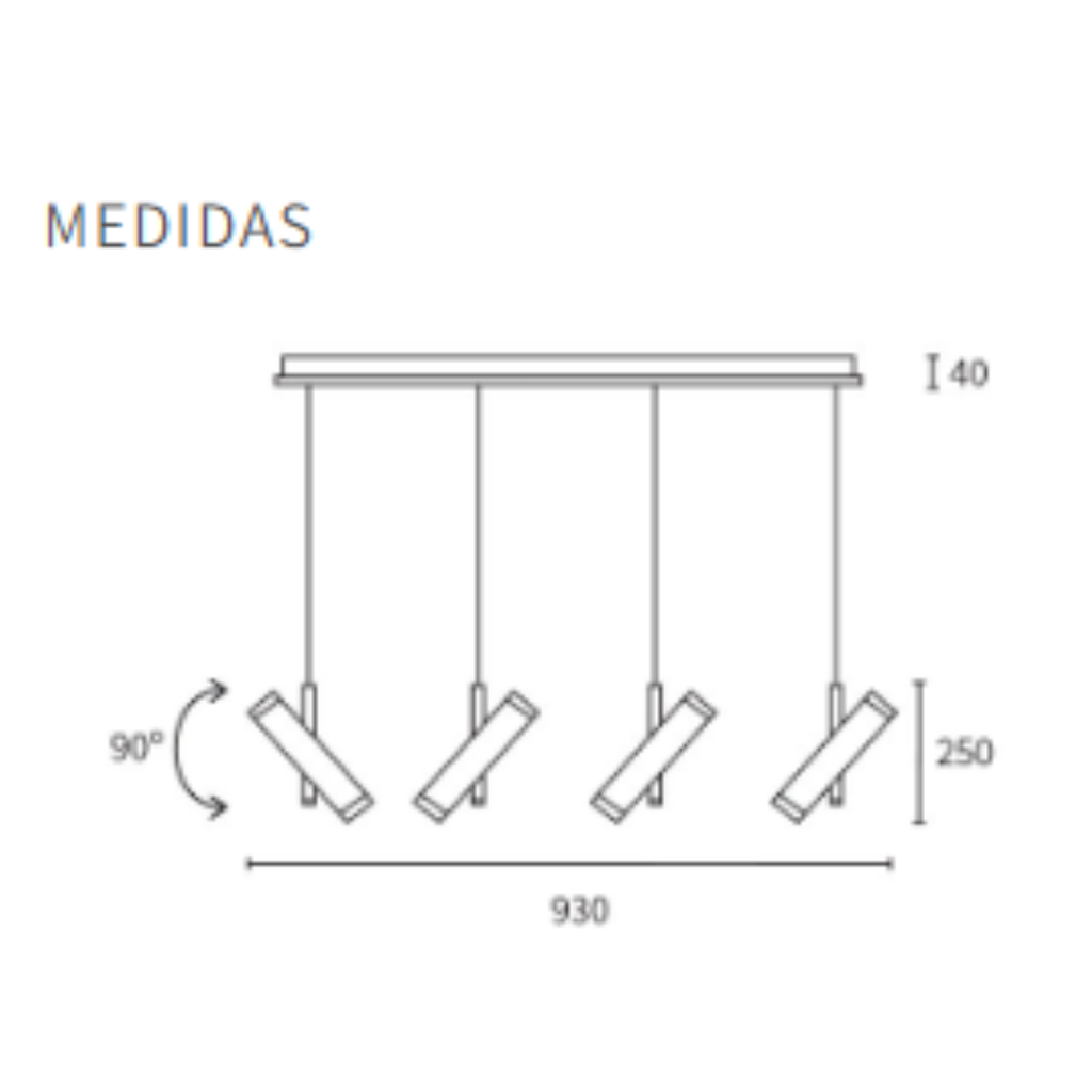 Colgante de 4 luces con movimiento para led de 24w NEGRO