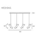 Colgante de 4 luces con movimiento para led de 24w NEGRO