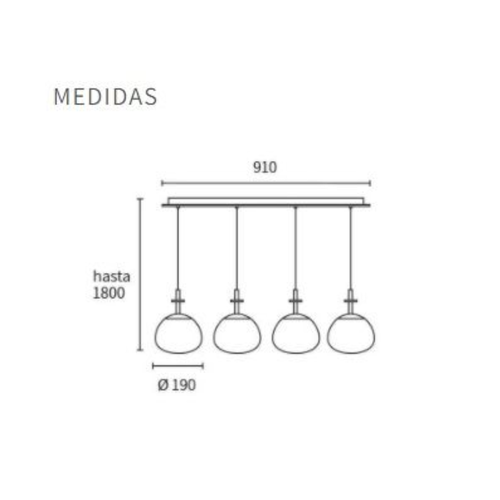 Colgante de 4 luces; vidrio ovalado transparente base cromo; 700lm; 4x7w led