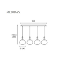Colgante de 4 luces; vidrio ovalado transparente base cromo; 700lm; 4x7w led