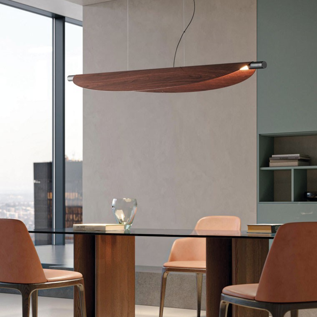 Colgante de chapa color madera de ø1,35mts de 20w led