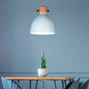 Colgante de chapa y madera ø30cm blanco mate E27