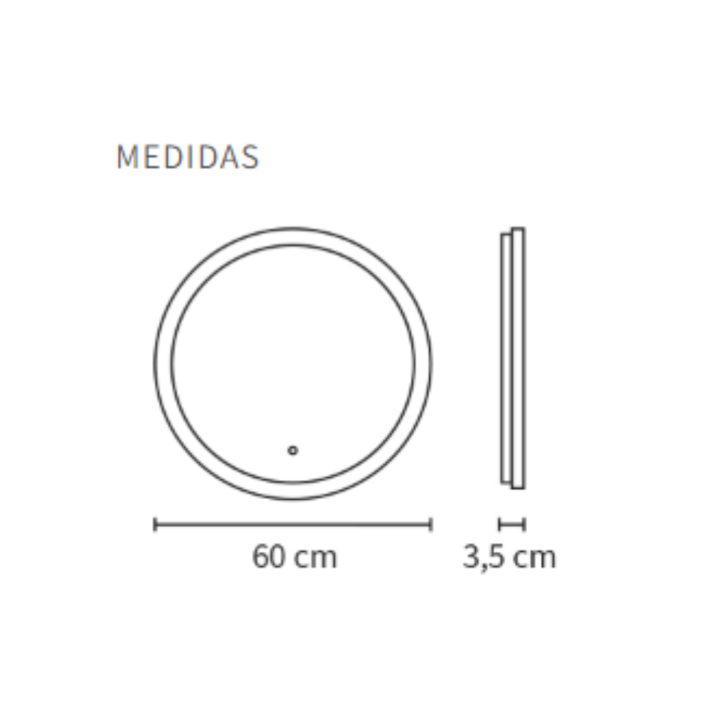 Espejo circular Ø60cm con luz calida, con touch, 24w