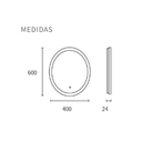 Espejo ovalado vertical de 40x60cm, luz calida; touch; 14w led en todo su contorno 