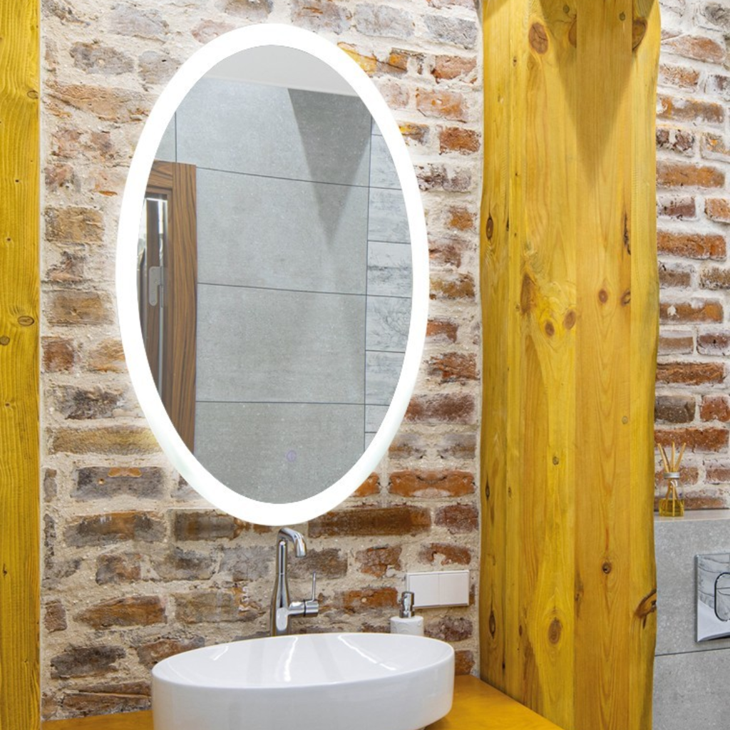 Espejo ovalado vertical de 60x80cm, luz calida; touch; 20w led en todo su contorno 
