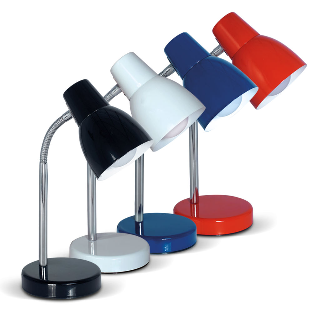 Lampara de mesa Blanca con barral y flexible cromo para E27