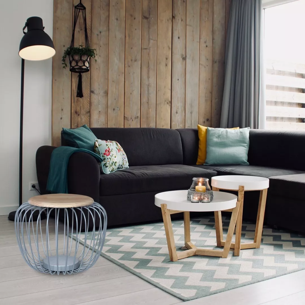 Mueble grande de hierro color gris y madera con led de 7.2W