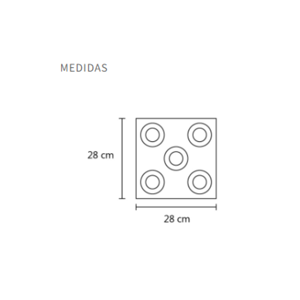Plafon cuadrado cromo con tulipas de acrilico de 5L x 5w led