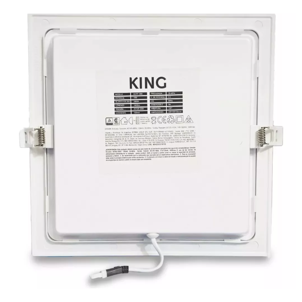 PANEL FLAT CUADRADO KING 18W AC165-265V FRIO 6500K