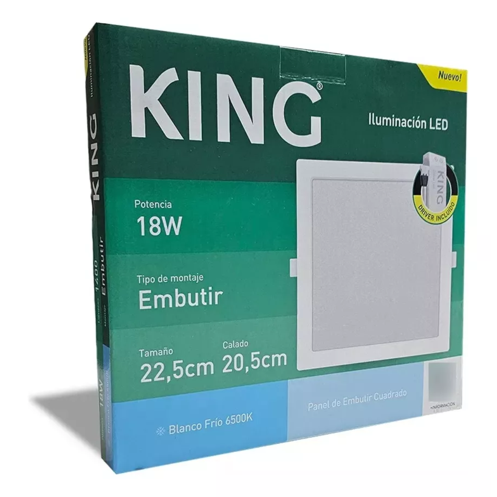 PANEL FLAT CUADRADO KING 18W AC165-265V FRIO 6500K