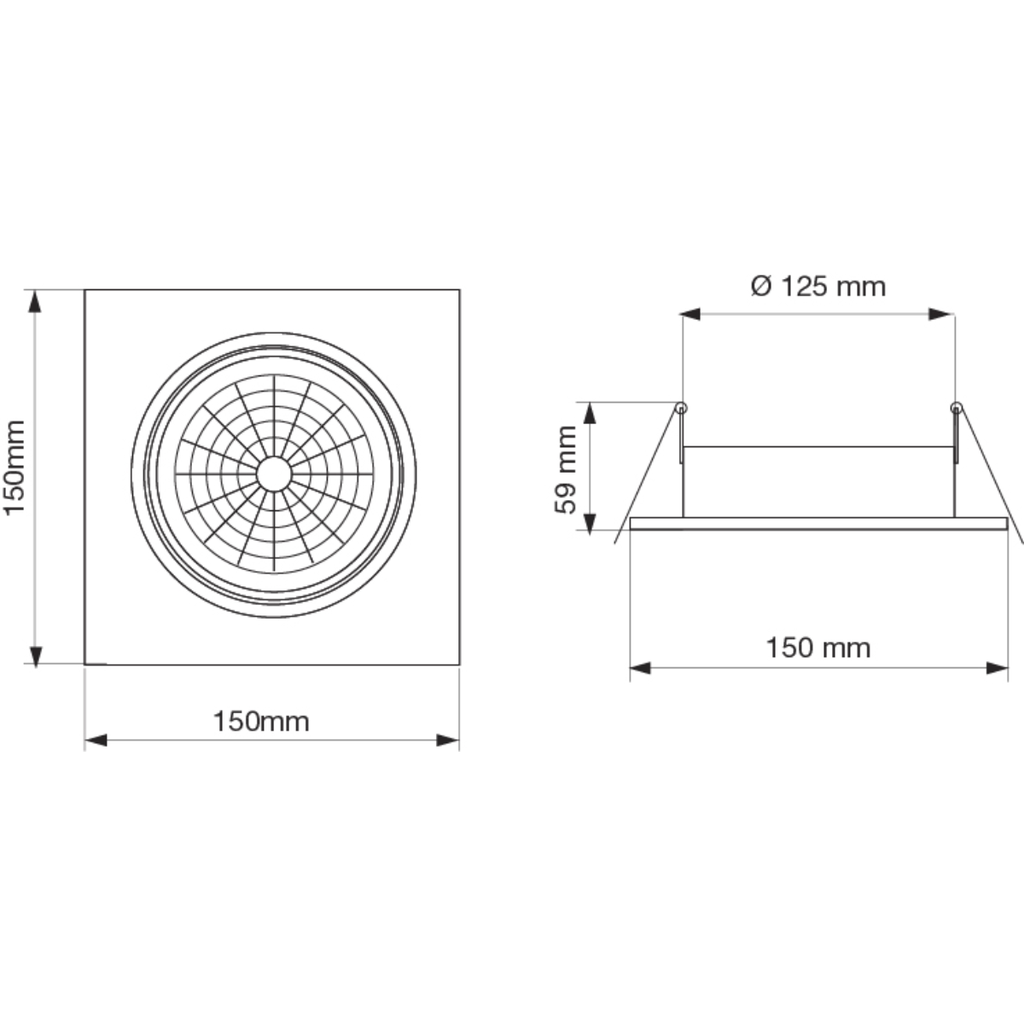 Embutido Basculante cuadrado para AR111 GU10 Platil 150x150mmx59prof