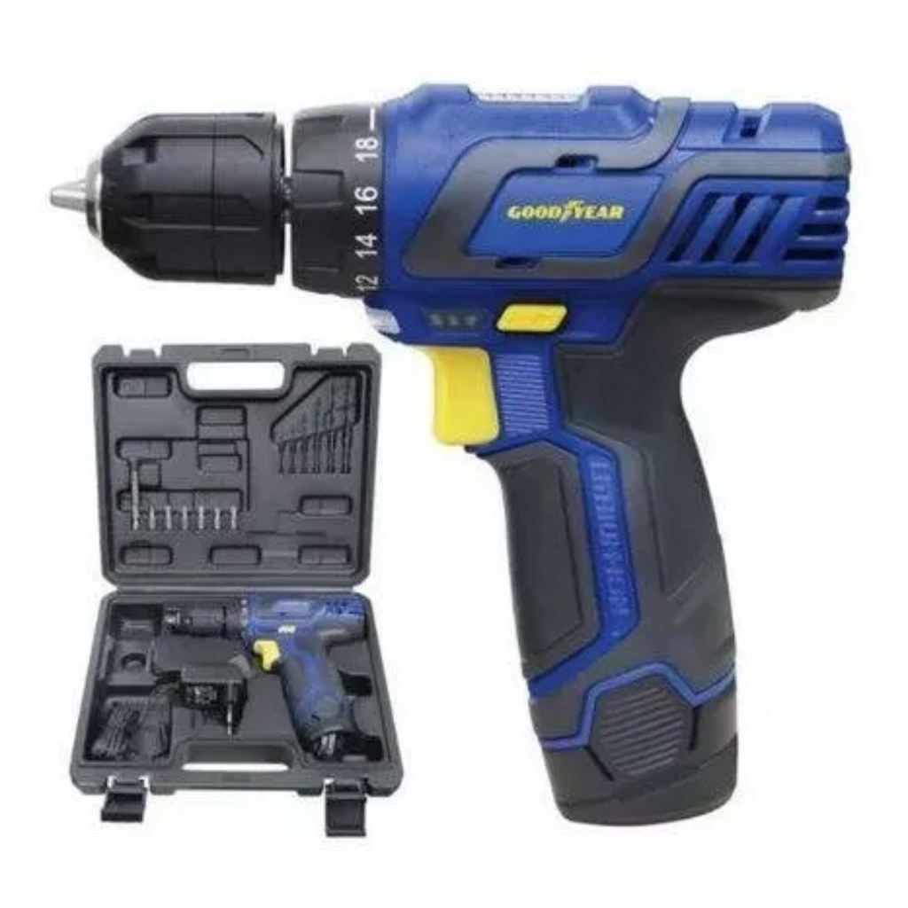 Taladro Inalámbrico 12V- 0-700 RPM - Bateria de LITIO - Incluye Maletin con 6 Mechas, 6 puntas de Destornillador y 1 punta Conector - Gatillo regulador de Velocidad