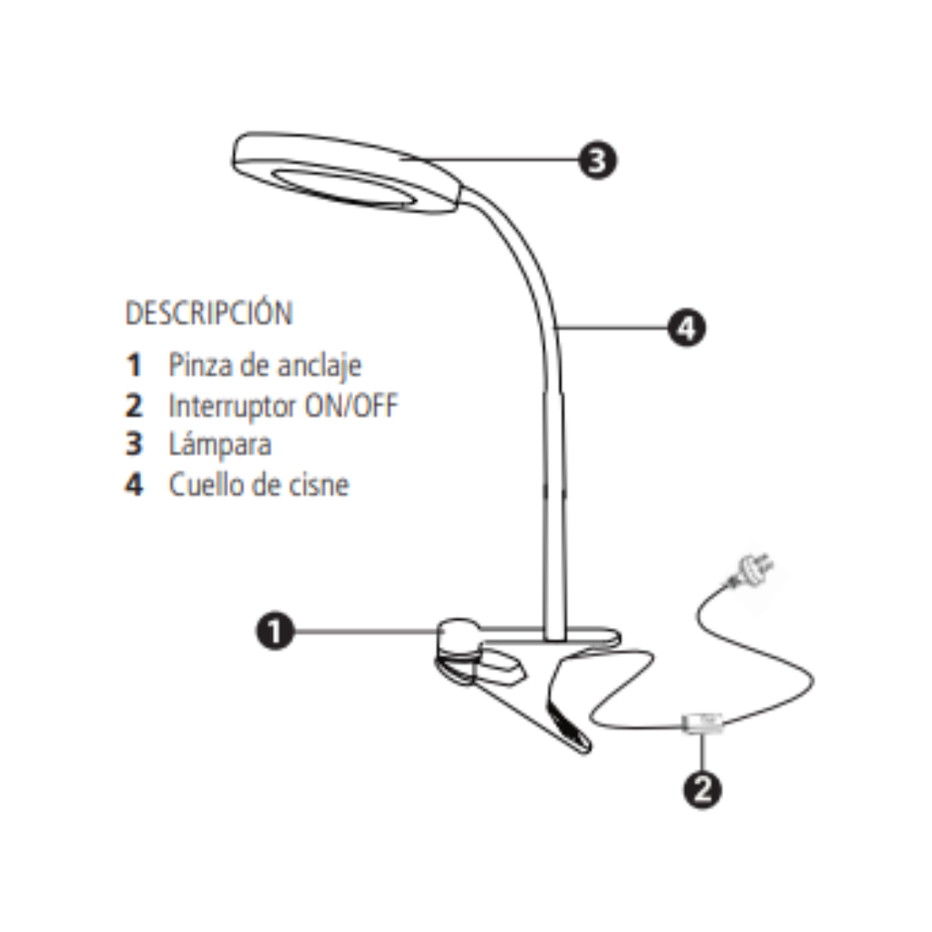LÁMPARA A LED DE ESCRITORIO CON BASE DE PINZA - 10W - Luz Natural - 500 Lumens - Color Blanco