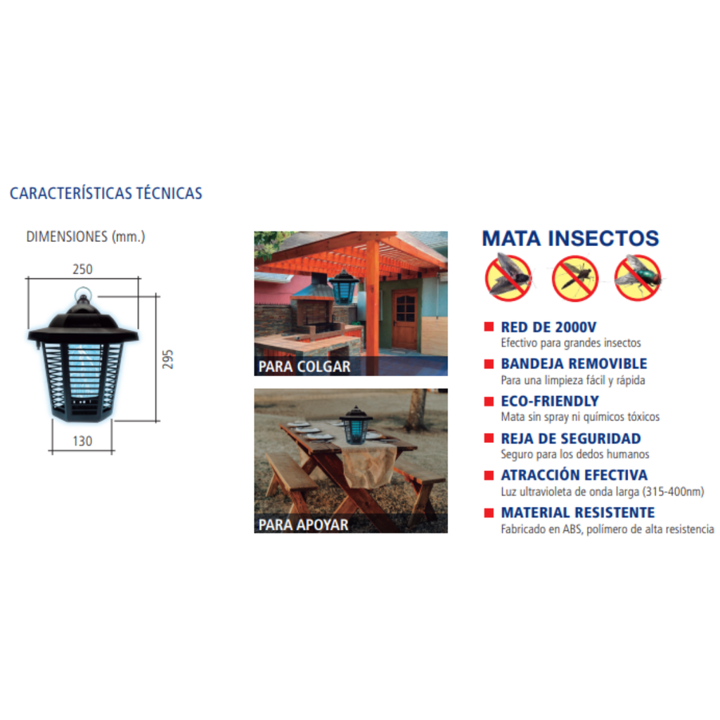 MATA INSECTOS ELECTRICO TBCIN FAROL CON LAMPARA UV-A 20W 220V 100M2