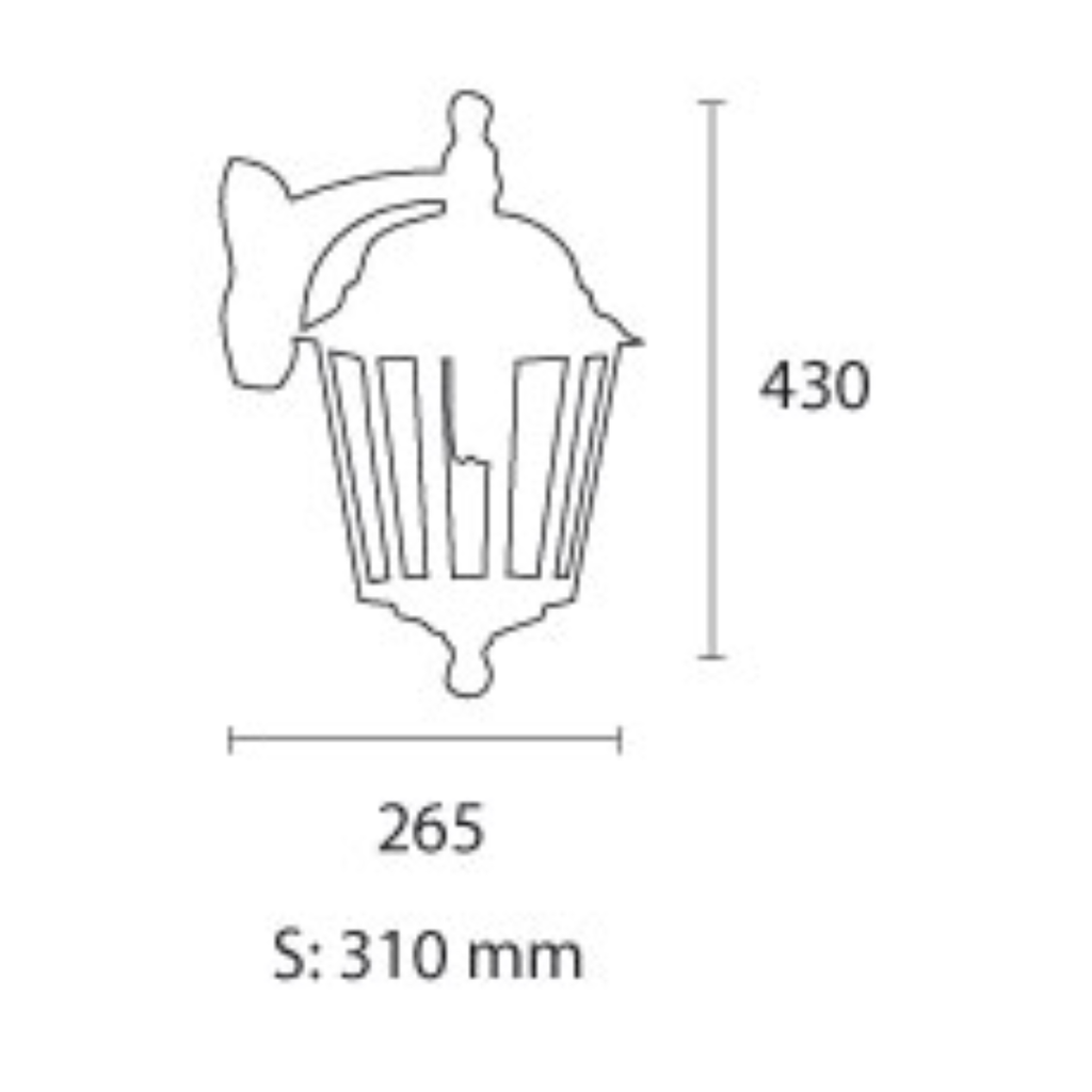 Farol seis caras, cerrado, techo desmontable, ménsula curva polipropileno negro