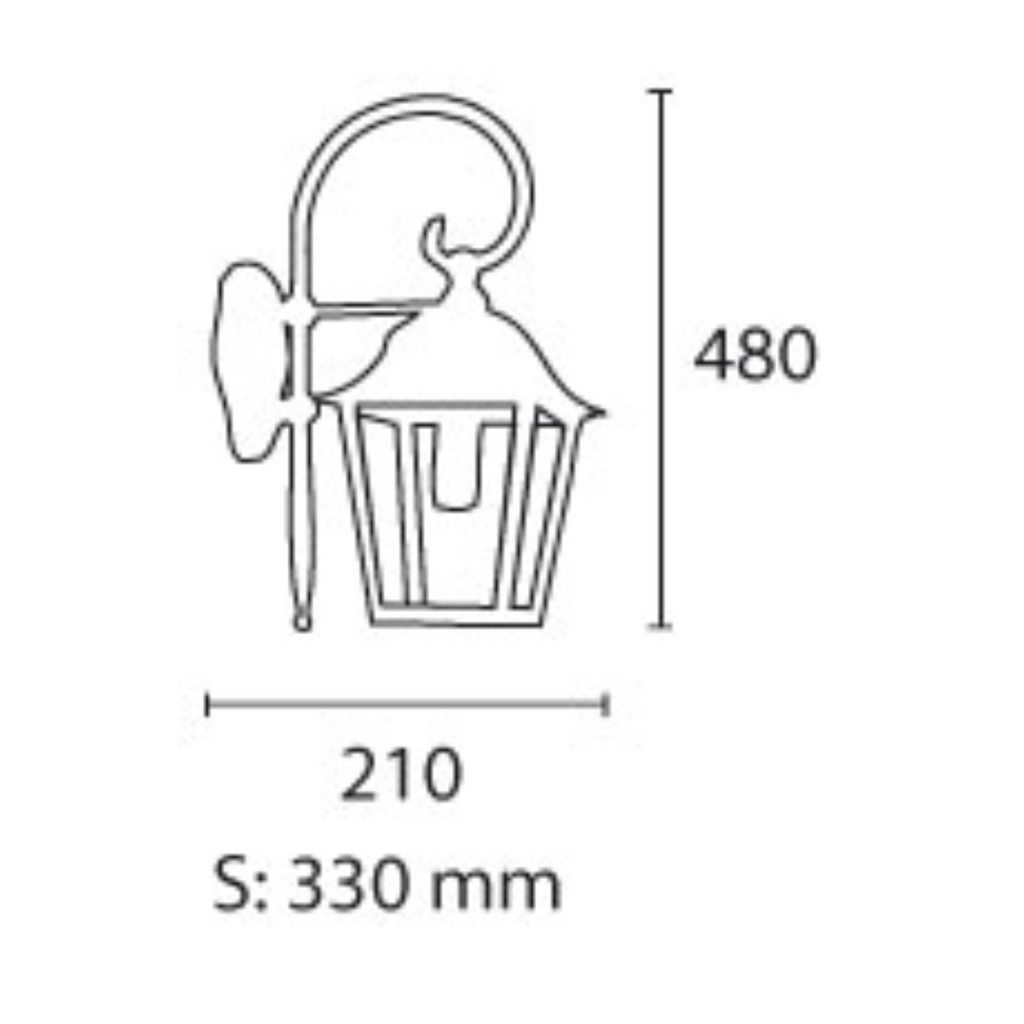 Farol cuatro caras , abierto abajo, techo desmontable, ménsula rizo de PVC negro