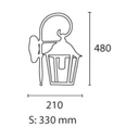 Farol cuatro caras , abierto abajo, techo desmontable, ménsula rizo de PVC negro