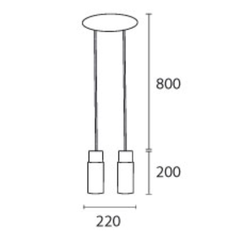 Colgante tubo dos luces pantalla tubo, base redonda pvc negro