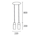 Colgante tubo dos luces pantalla tubo, base redonda pvc negro
