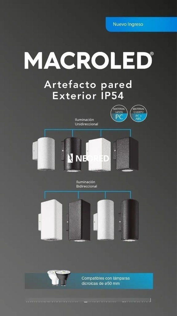 ARTEFACTO DE APLICAR EXTERIOR REDONDO, COLOR NEGRO, BIDIRECCIONAL, IP54, AC100240V, GU10, 9W MAX