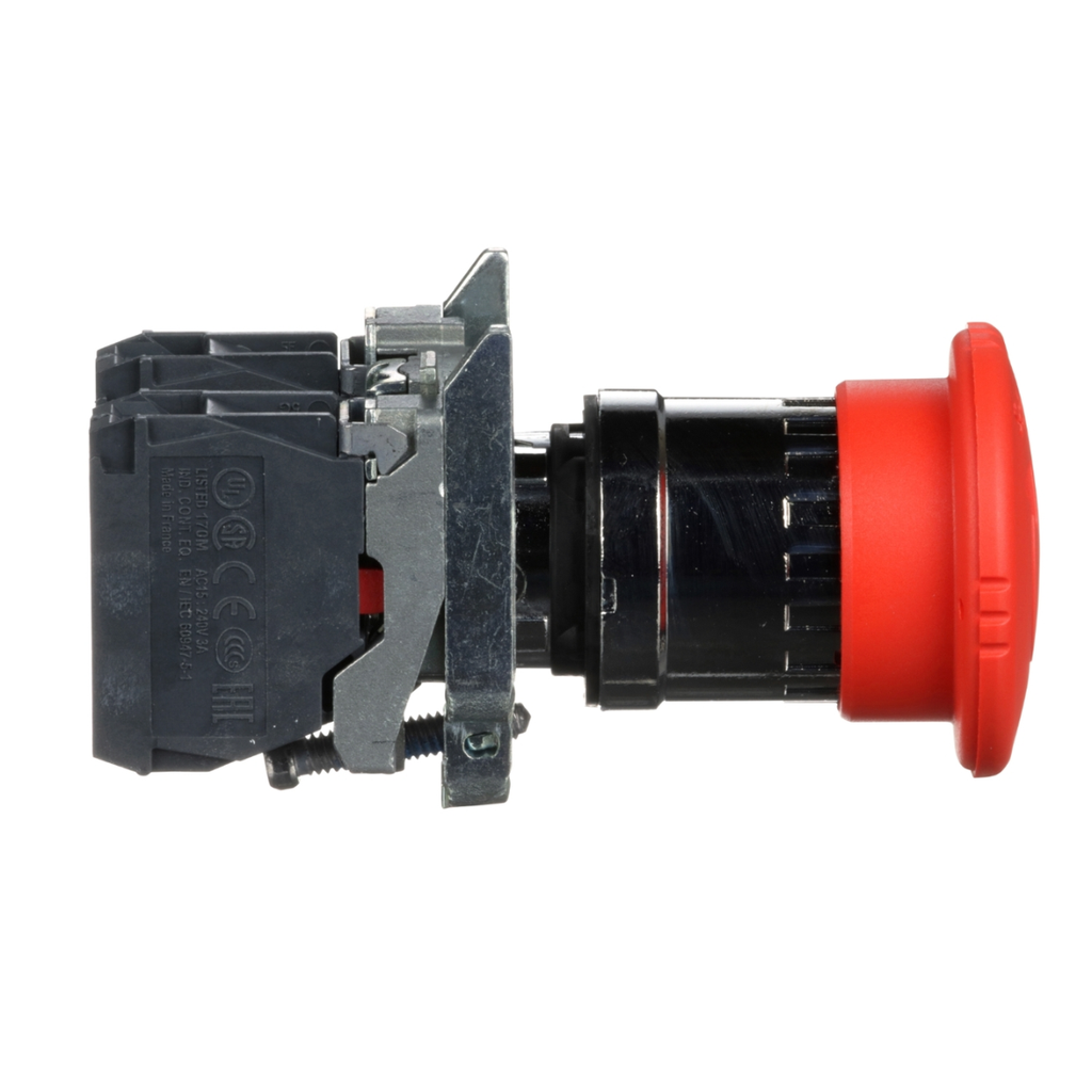 Parada de Emergencia metálica de 1/4 de Giro, metálica, 1NA+1NC, Ø 40mm, Rojo