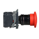 Parada de Emergencia metálica de 1/4 de Giro, metálica, 1NA+1NC, Ø 40mm, Rojo