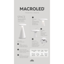 VELADOR A BATERIA SPACE DIMERIZABLE MACROLED, BLANCO, DC5V, 2700K, IP44, 160LM, INCLUYE CABLE USB-C