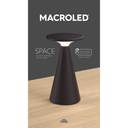 VELADOR A BATERIA SPACE DIMERIZABLE MACROLED, NEGRO, DC5V, 2700K, IP44, 160LM, INCLUYE CABLE USB-C