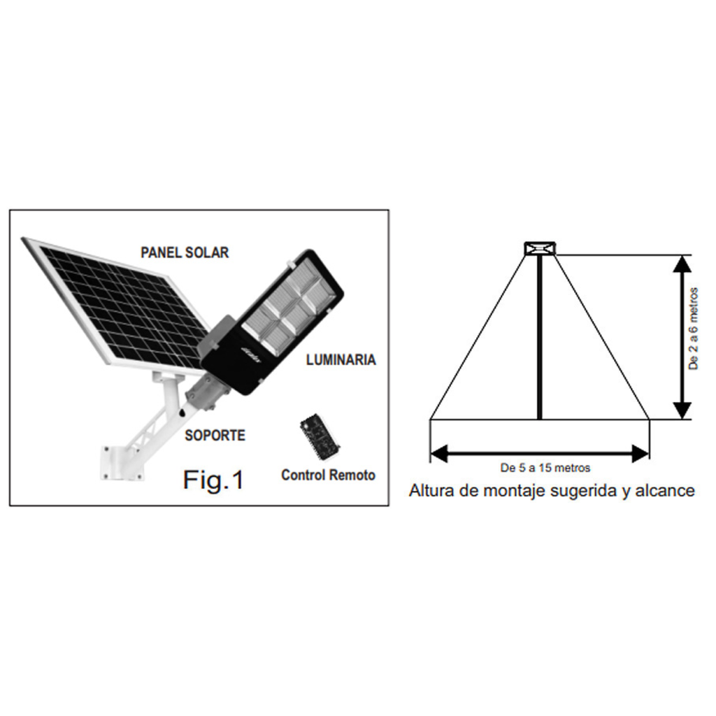 Luz  Solar Street inalámbrica  160WLED - Recargable - Batería de litio incorporada Apto intemperie IP65 - Control Remoto incluido - Modo automático encendido noche apagado de día - Temporizador enc. 3 / 5 / 8Hs. Seleccionable - Apagado manual -  KIT DE INSTALACION (BARRAL) Y MONTAJE SIN CARGO