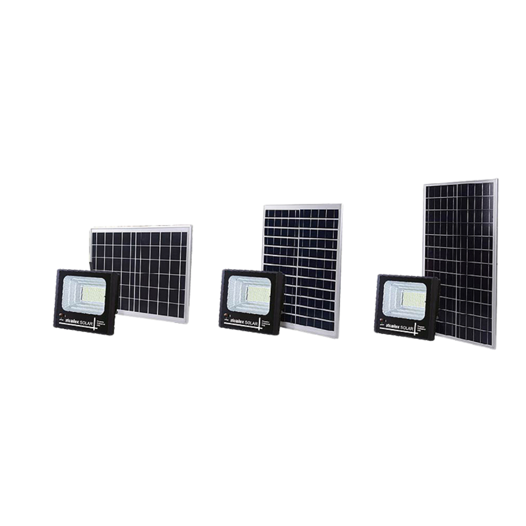Luz  Solar inalámbrica  100WLed - Recargable - Batería de Litio incorporada - Apto   intemperie IP65 - Direccionable - Control Remoto Incluido - Encendido, Modo  automático / brillo ajustable / temporizador automático durante 1 a 8 Horas  -  Display indicador de nivel de batería.