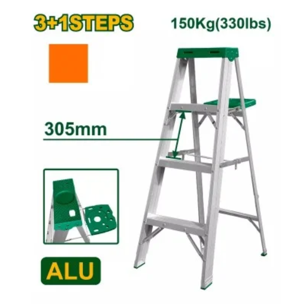Escalera de trabajo con porta herramientas - Aluminio - Escalones: 3+1 - Carga máxima: 150kg