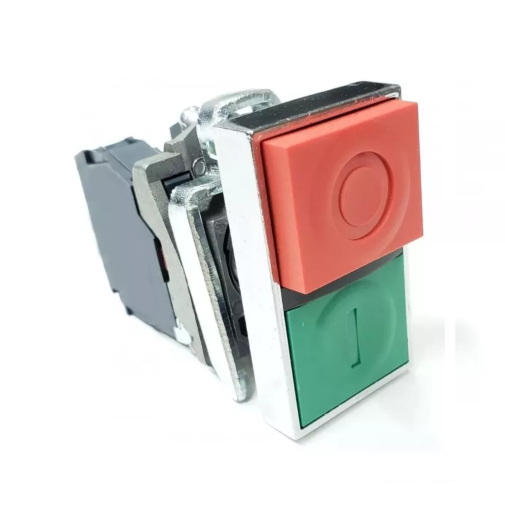 PULSADOR DOBLE VERDE/ROJO METALICO SALIENTE C/CONTACTOS AUXILIARES