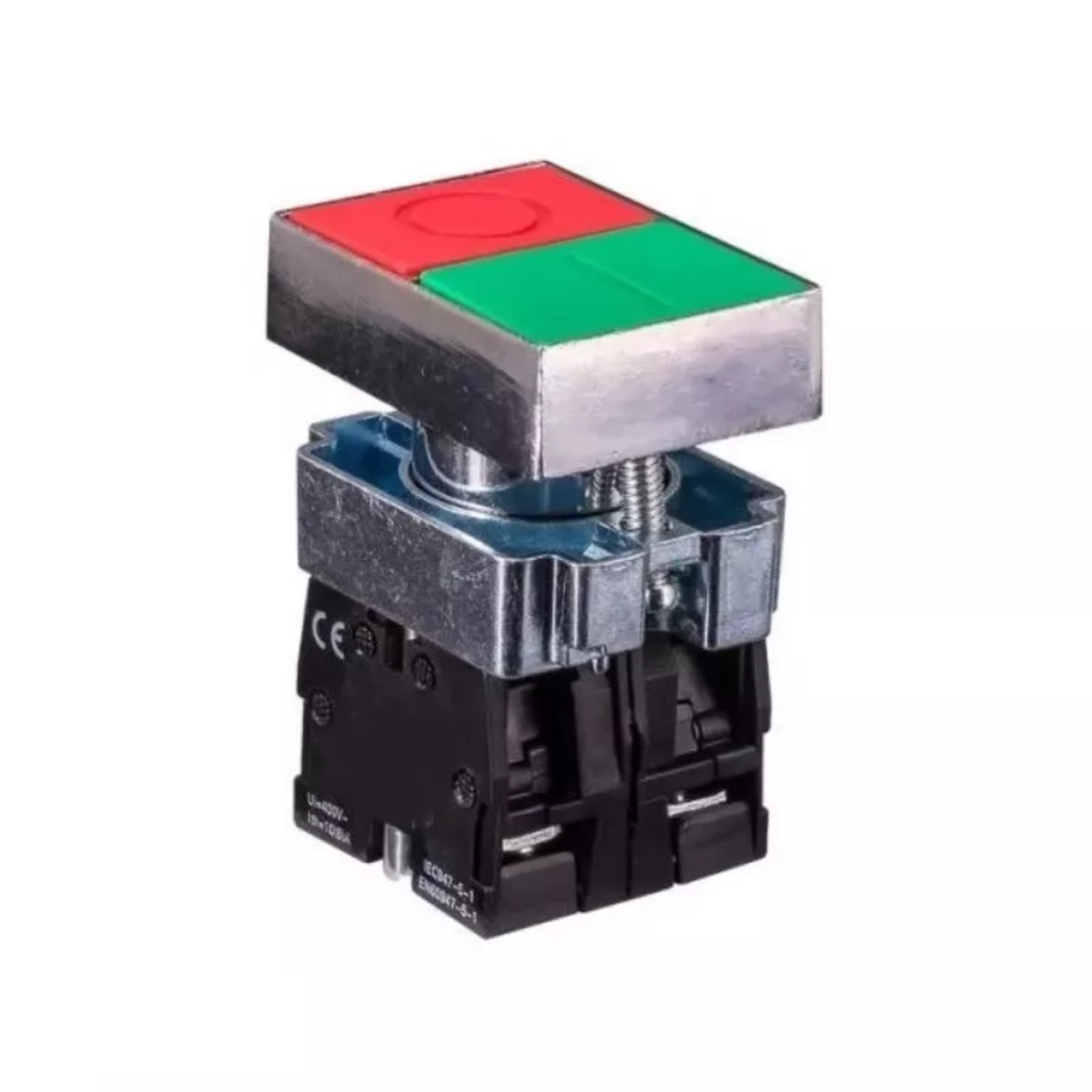 PULSADOR DOBLE VERDE/ROJO METALICO SALIENTE C/CONTACTOS AUXILIARES
