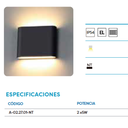 Aplique de pared unidireccional con led integrado 2x5w. Construido en ABS. Uso exterior ip65 negro