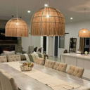 Arima Lámpara Colgante Tomasa de hierro y tejida en hilo de yute con perfil y accesorios blancos L 40x50cm