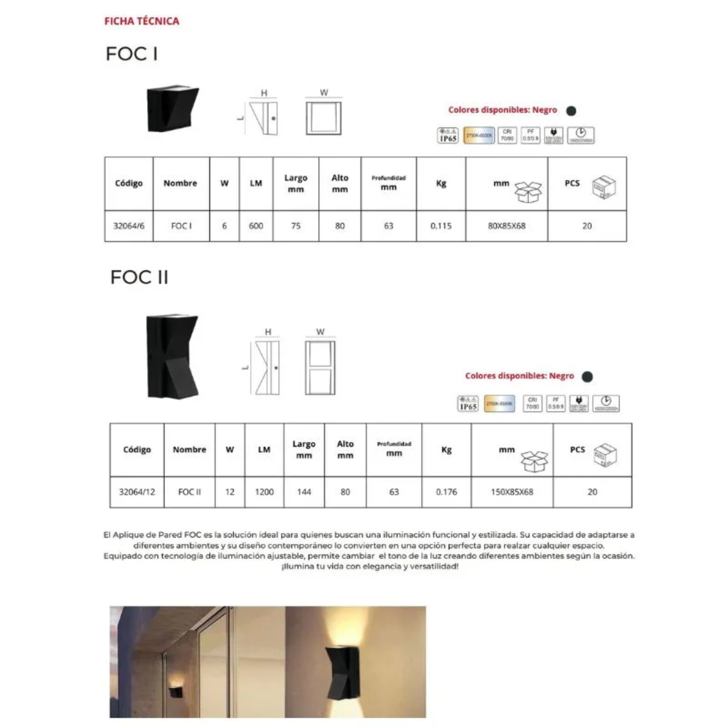 FOC I - APLIQUE DE PARED LED 6W BLANCO DINAMICO 