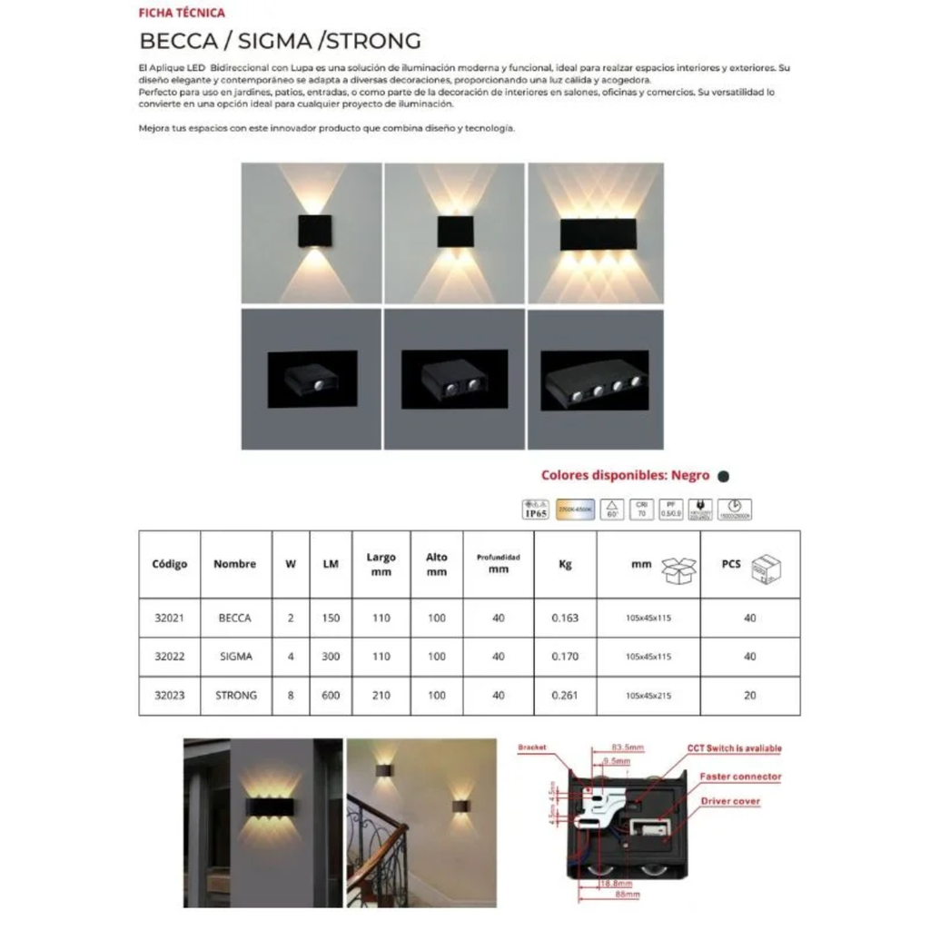 SIGMA - APLIQUE LED 4W BIDIRECCIONAL CON LUPA  BLANCO DINAMICO 