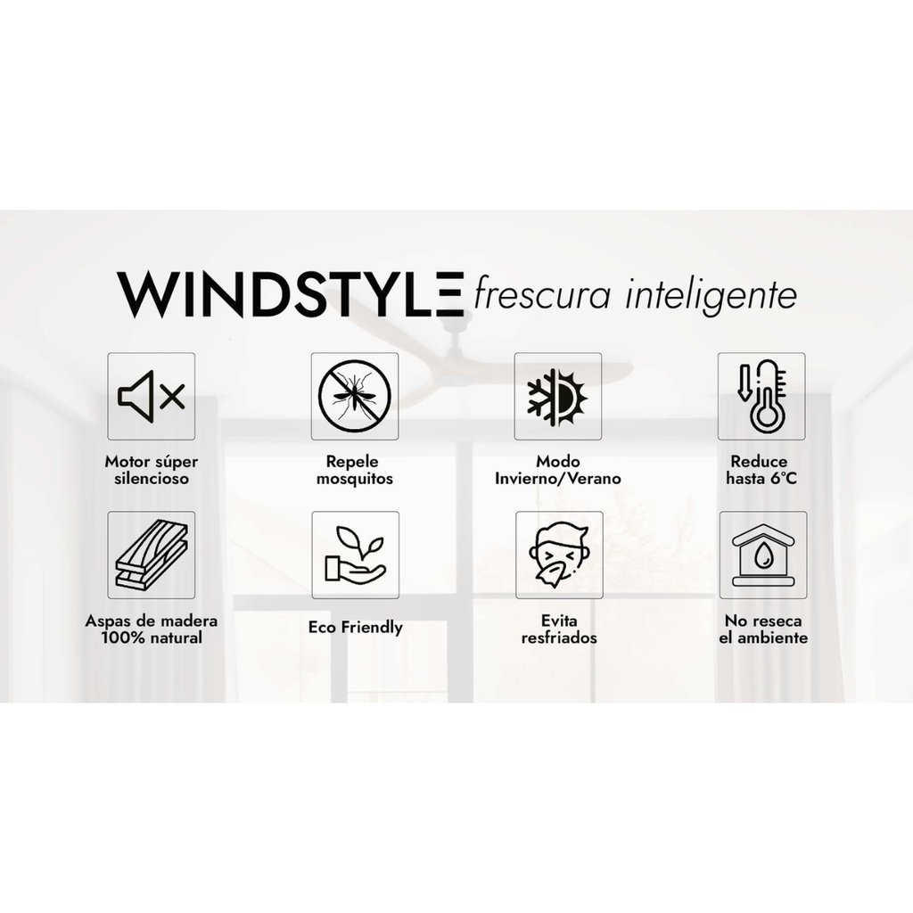 Ventilador Smart Aruba - Diam: 52'' - Motor: DC 40w Blanco - Aspas Madera - Natural - Con Luz