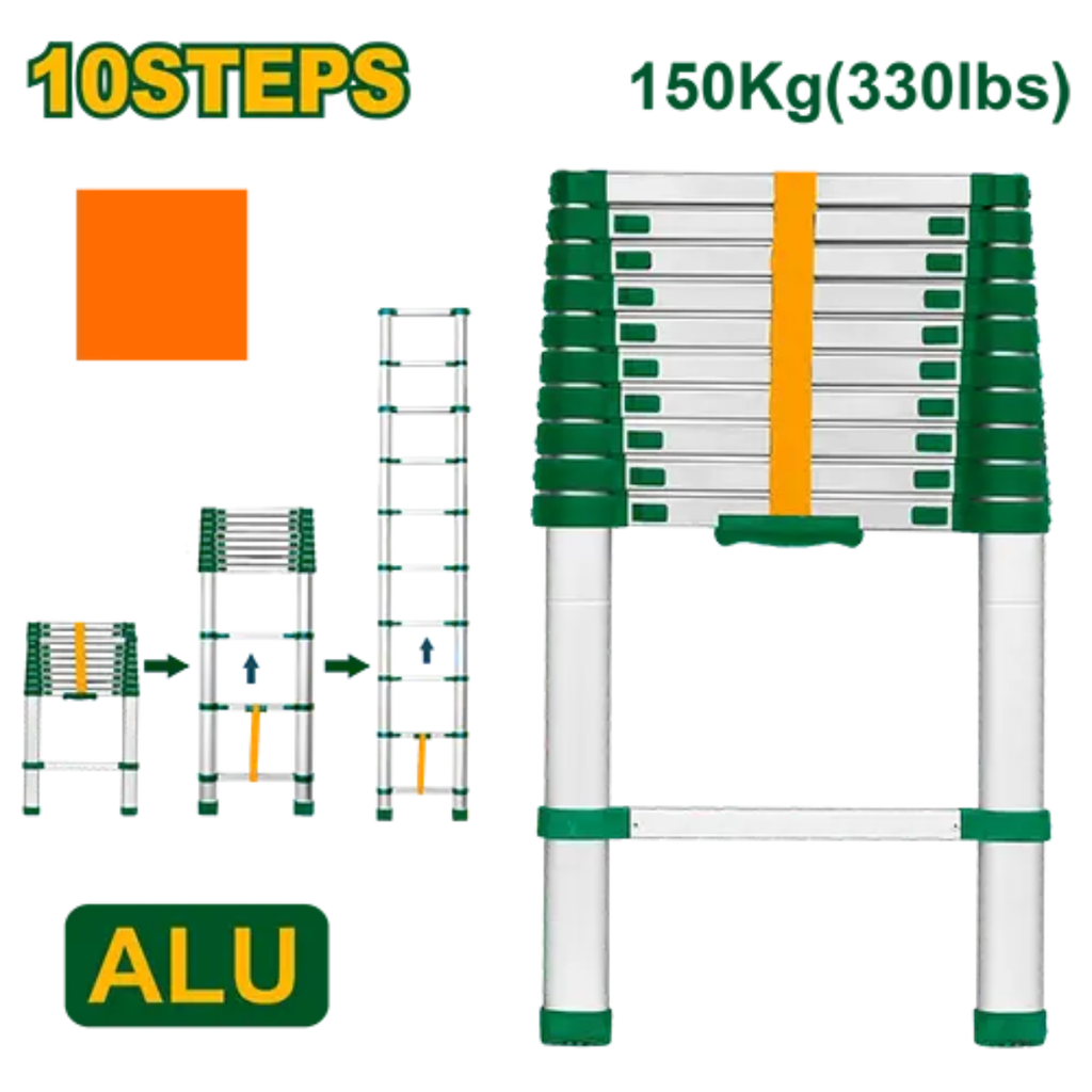 Escalera telescópica - Escalones: 10 - Aluminio - Altura máx. extendida: 3200mm - Máx. carga: 150kg