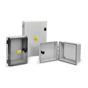 Gabinetes Plasticos de Exterior con cerradura, puerta gris y chapa en el fondo de Superficie interior:280 x 280 x 150 mm Exterior:315 x 330 x 175 mm