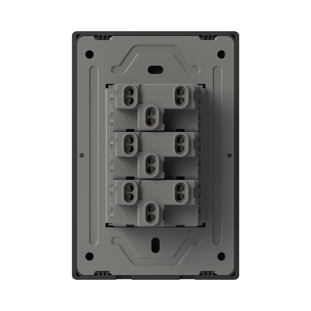 TECLA MILAN GRIS MACROLED, 3 CANAL, 2 VIAS, AC 250V, 10A MAX. BASTIDOR METALICO