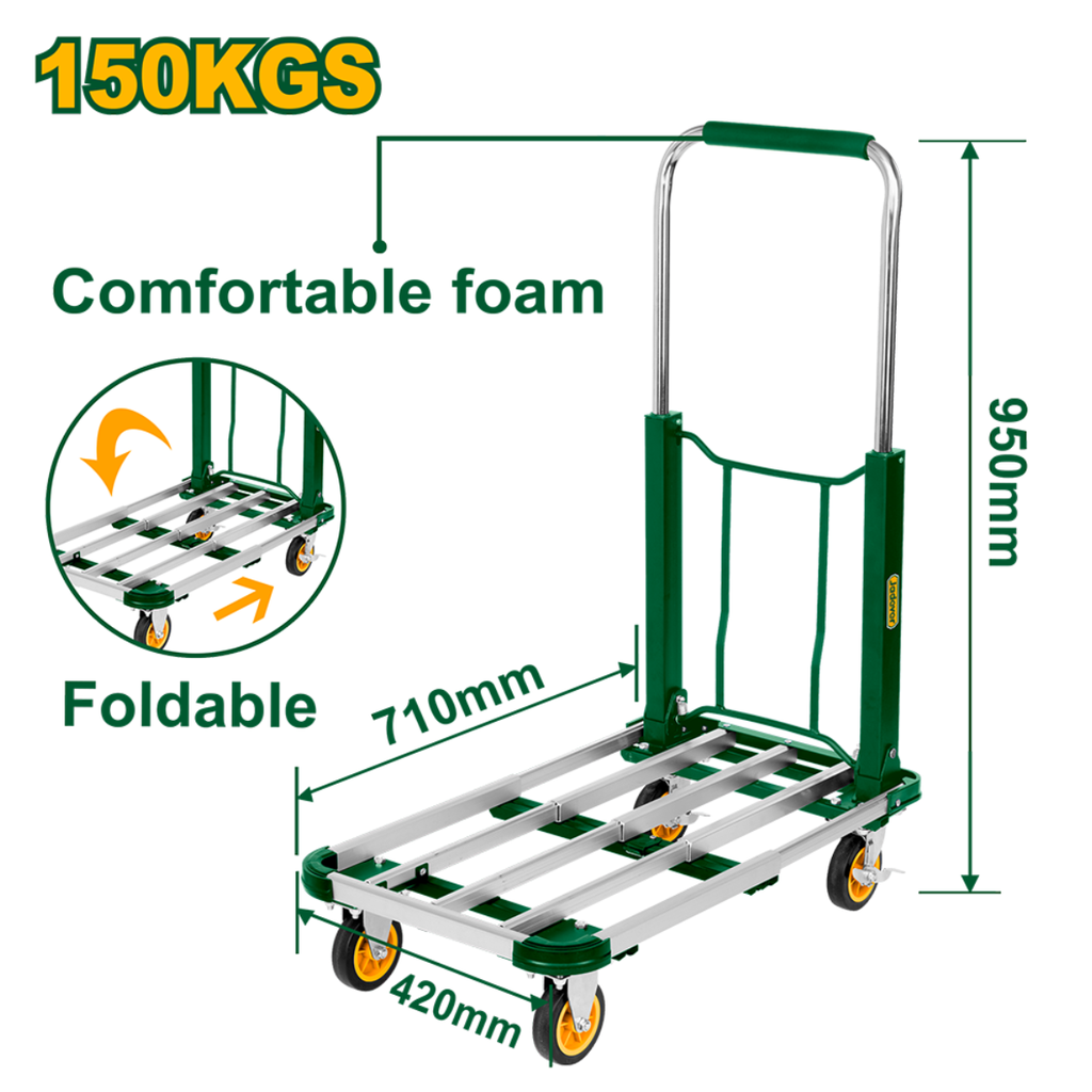 Carretilla de mano de plataforma plegable -  cilindro de aluminio - base de acero 150kg - 710 x 420 x 950mm (extendido)